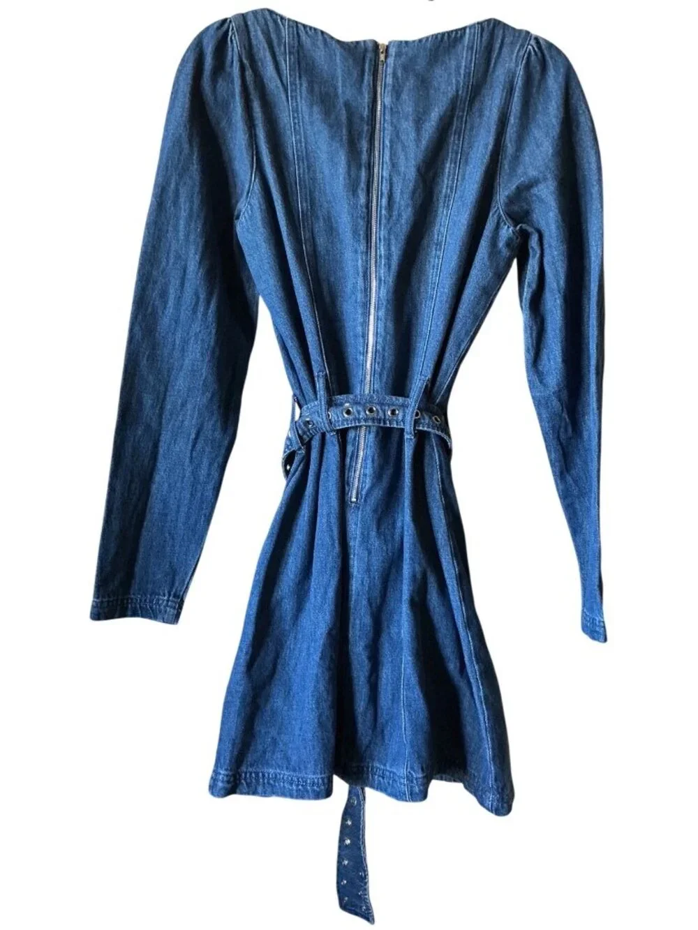 Amanda Uprichard Thalia Denim Dress With Eyelet Belt In Blue Small New With Tags